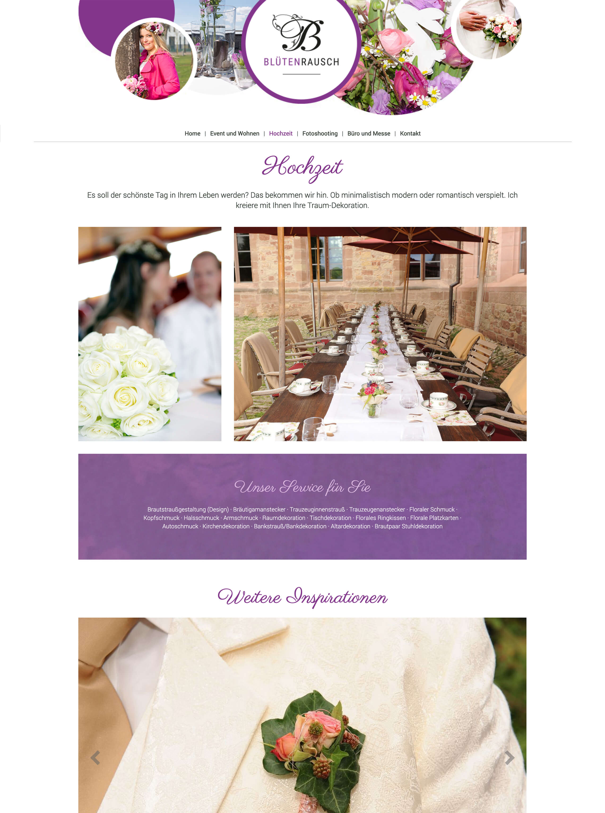 Blütenrausch Website Hochzeit Desktop