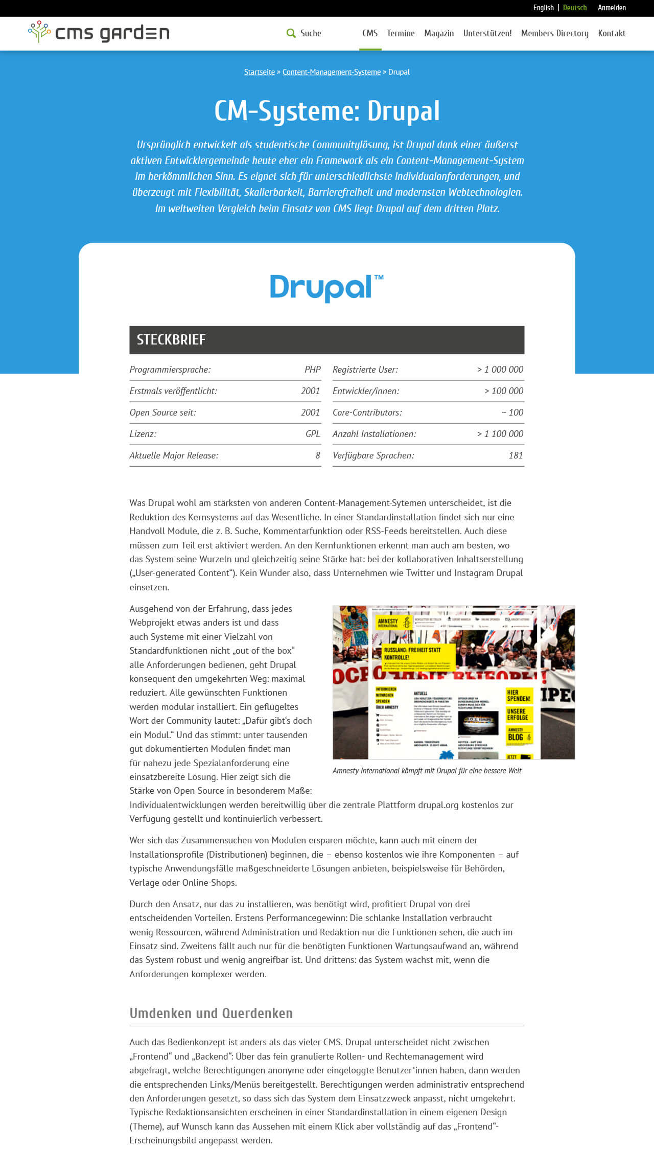 CMS Garden Website Relaunch Layout Desktop CMS-Detailseite