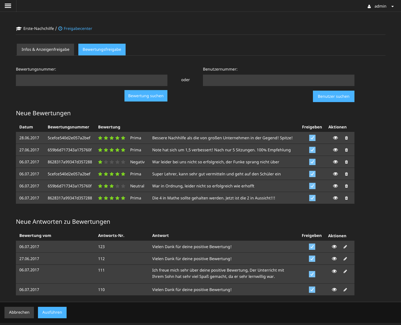 Erste Nachhilfe Backend Admin Freischaltung Bewertungen Desktop