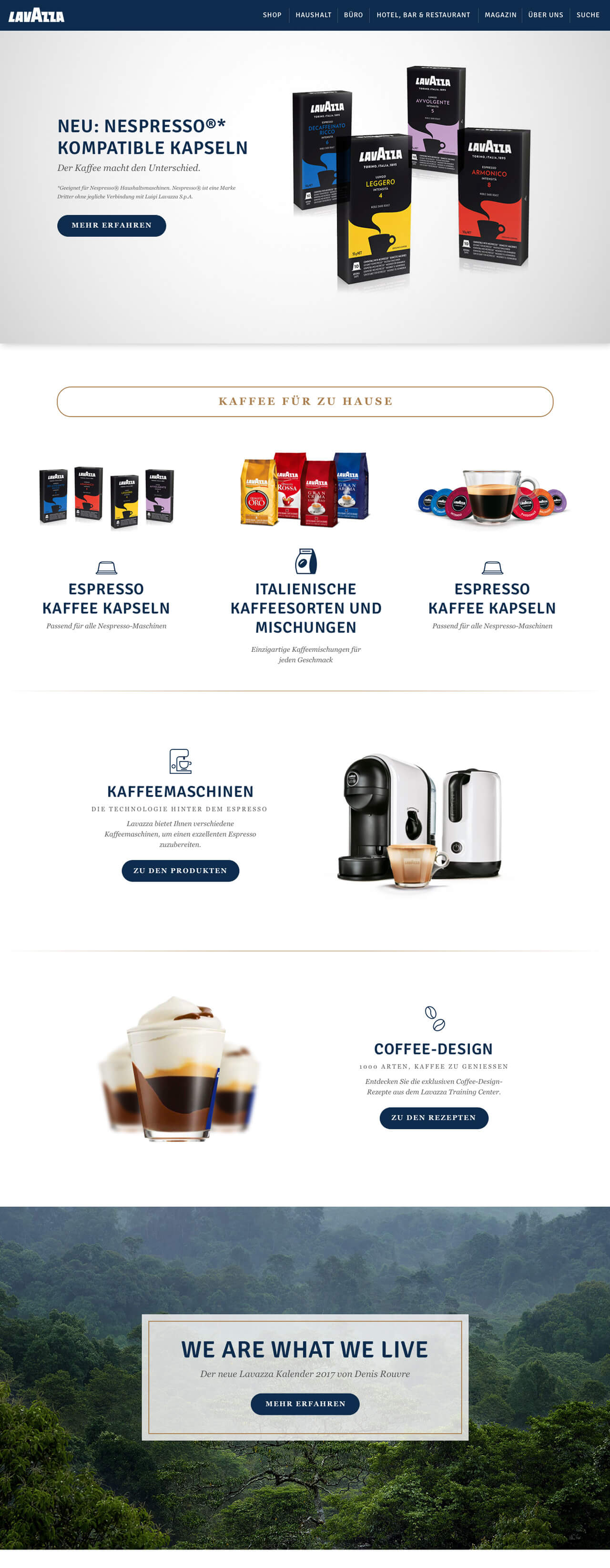 Lavazza Website Layout Startseite Desktop 1/2
