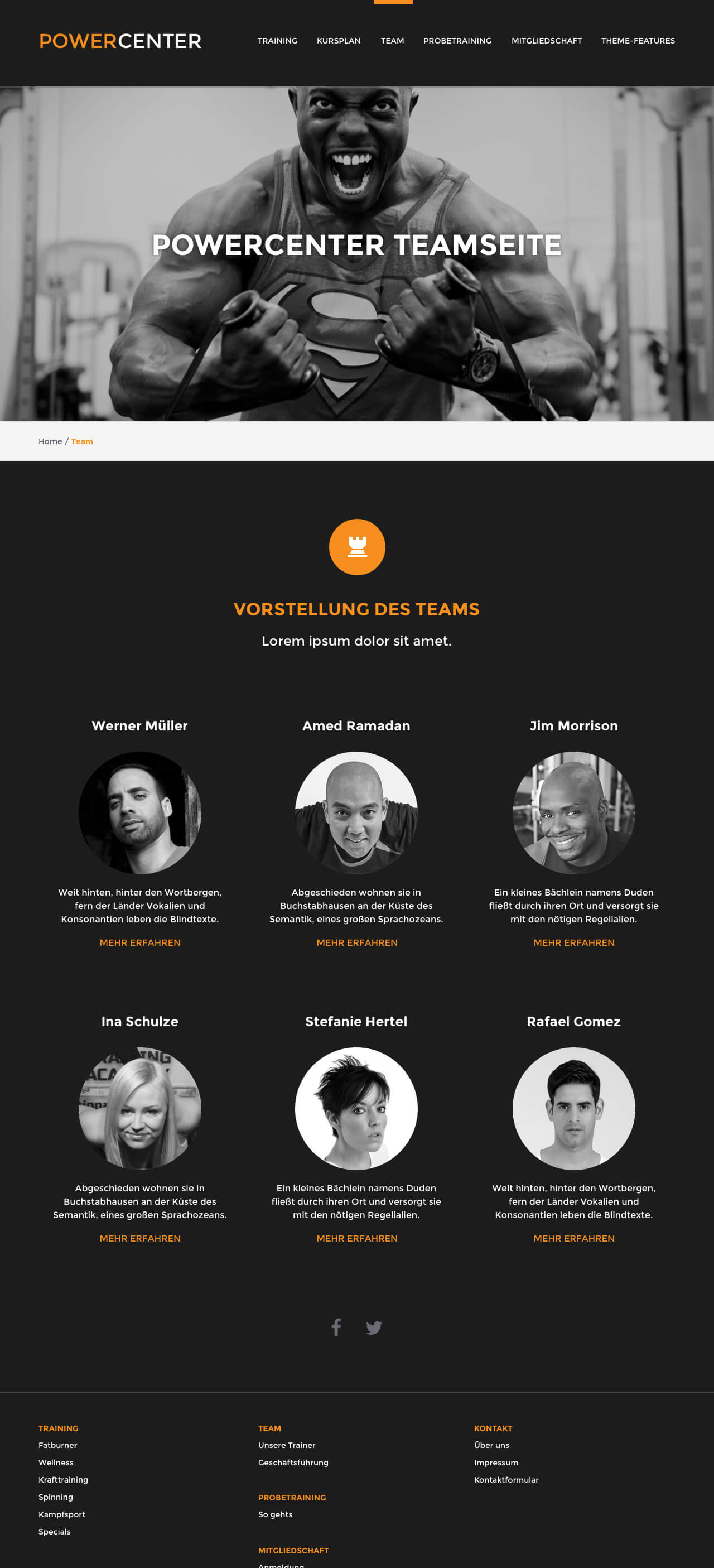 Mindbody TYPO3 Dark Theme Teamseite Desktop