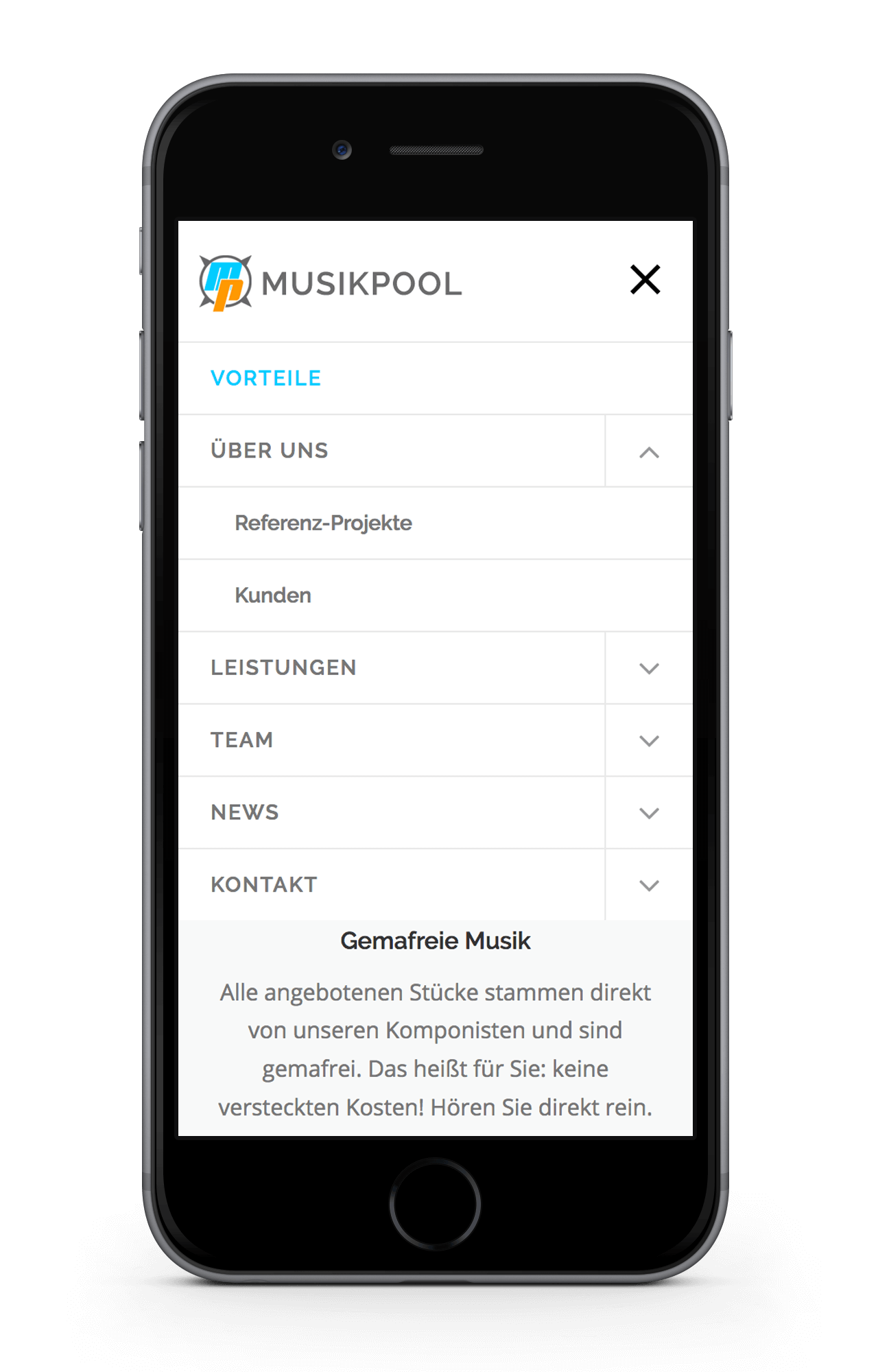 Musikpool Website Navigation Mobile