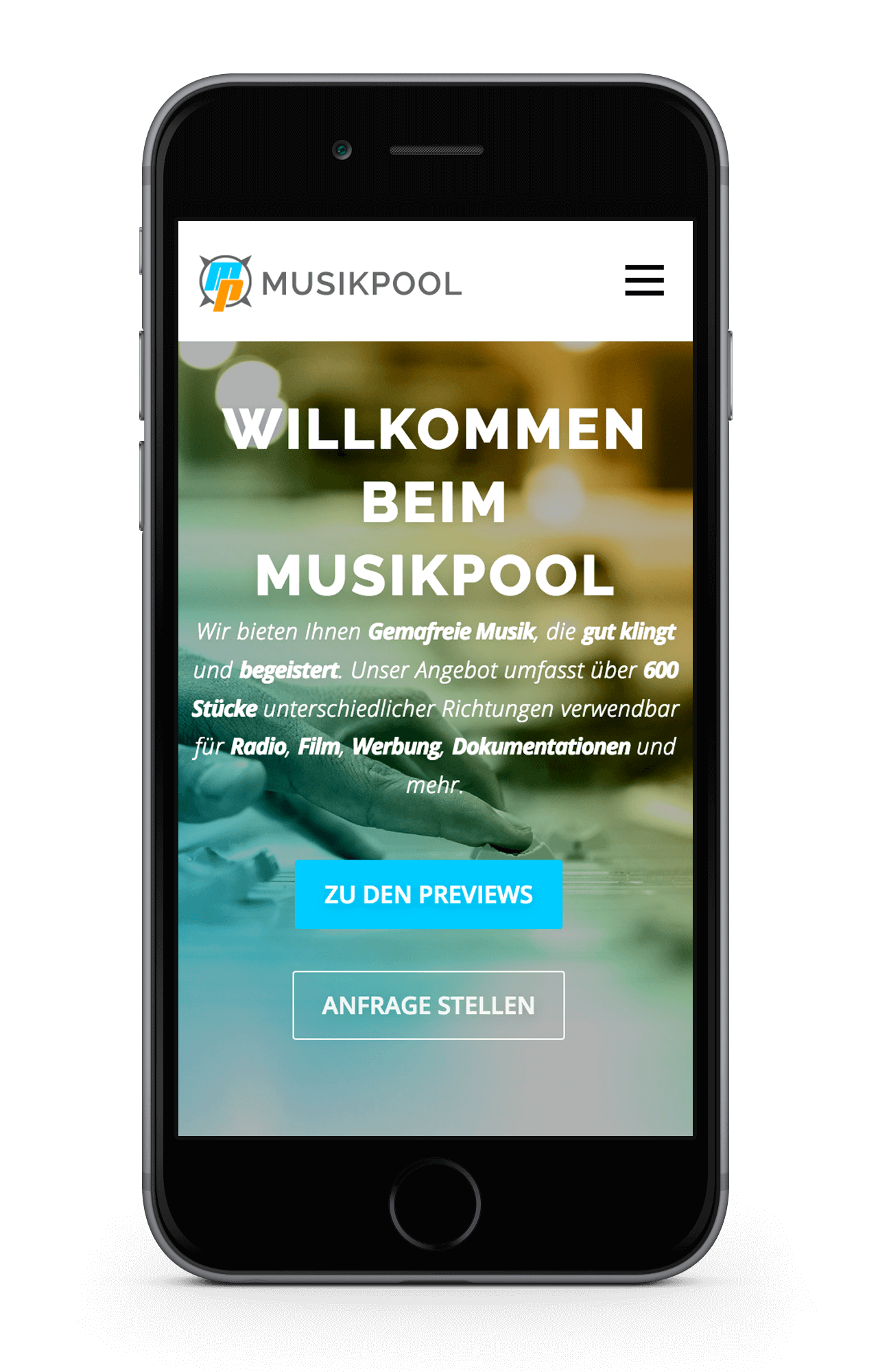 Musikpool Website Startseite Mobile