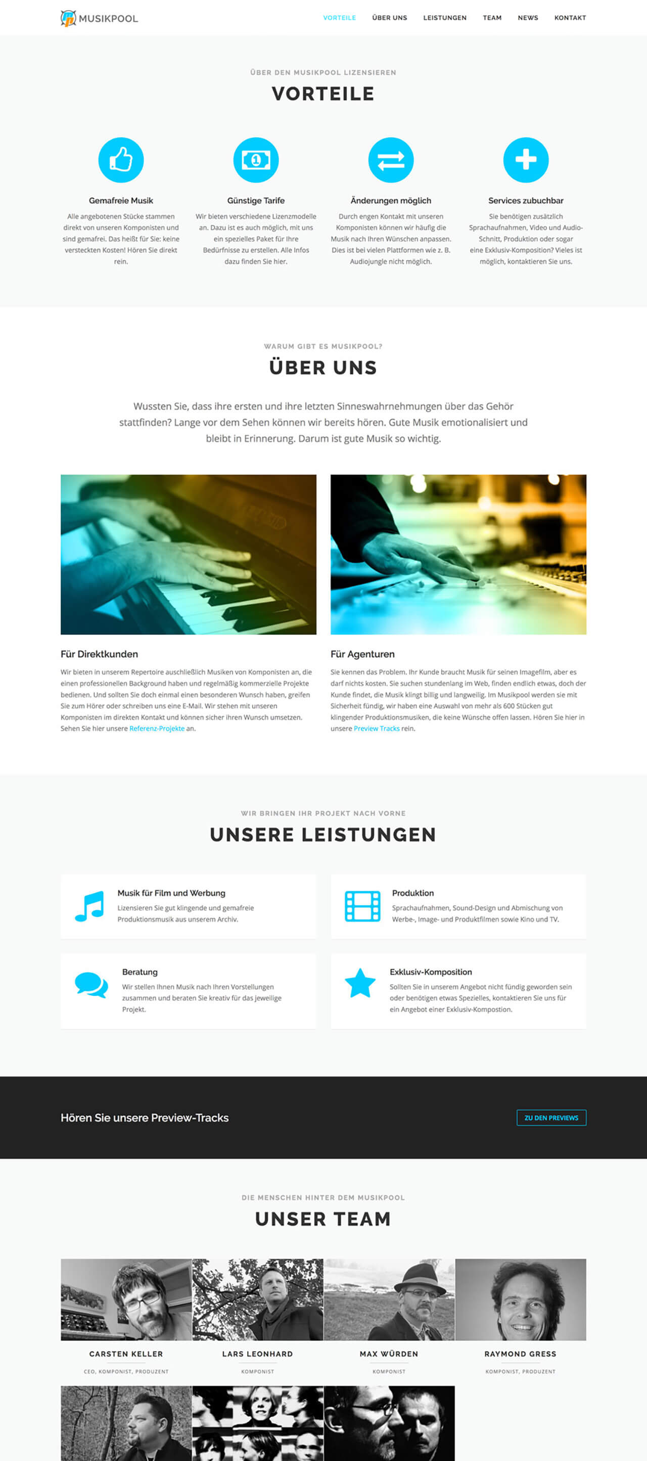 Musikpool Website Startseite Desktop
