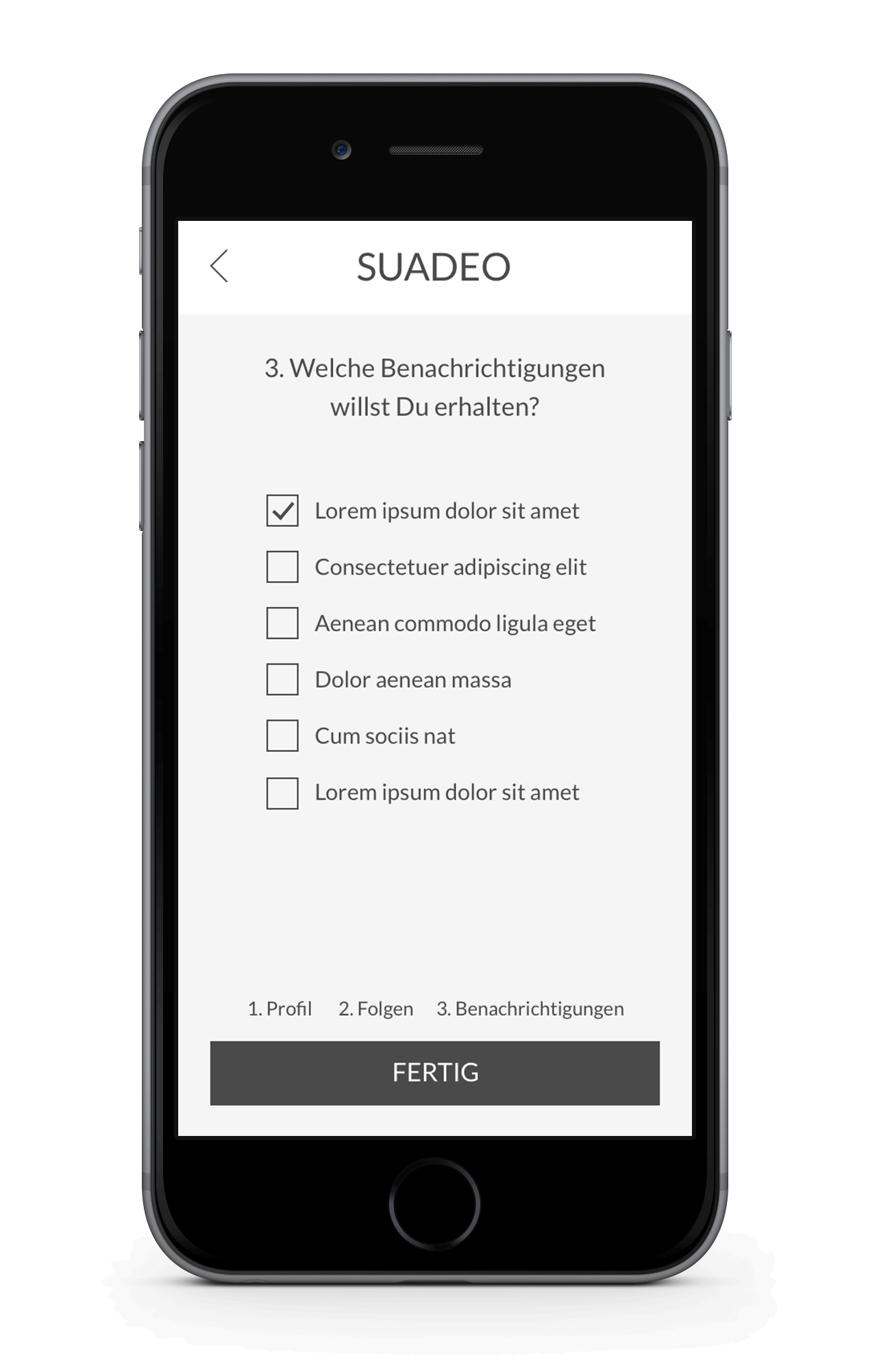 Suadeo App Wireframe Onboarding Step 2 Mobile