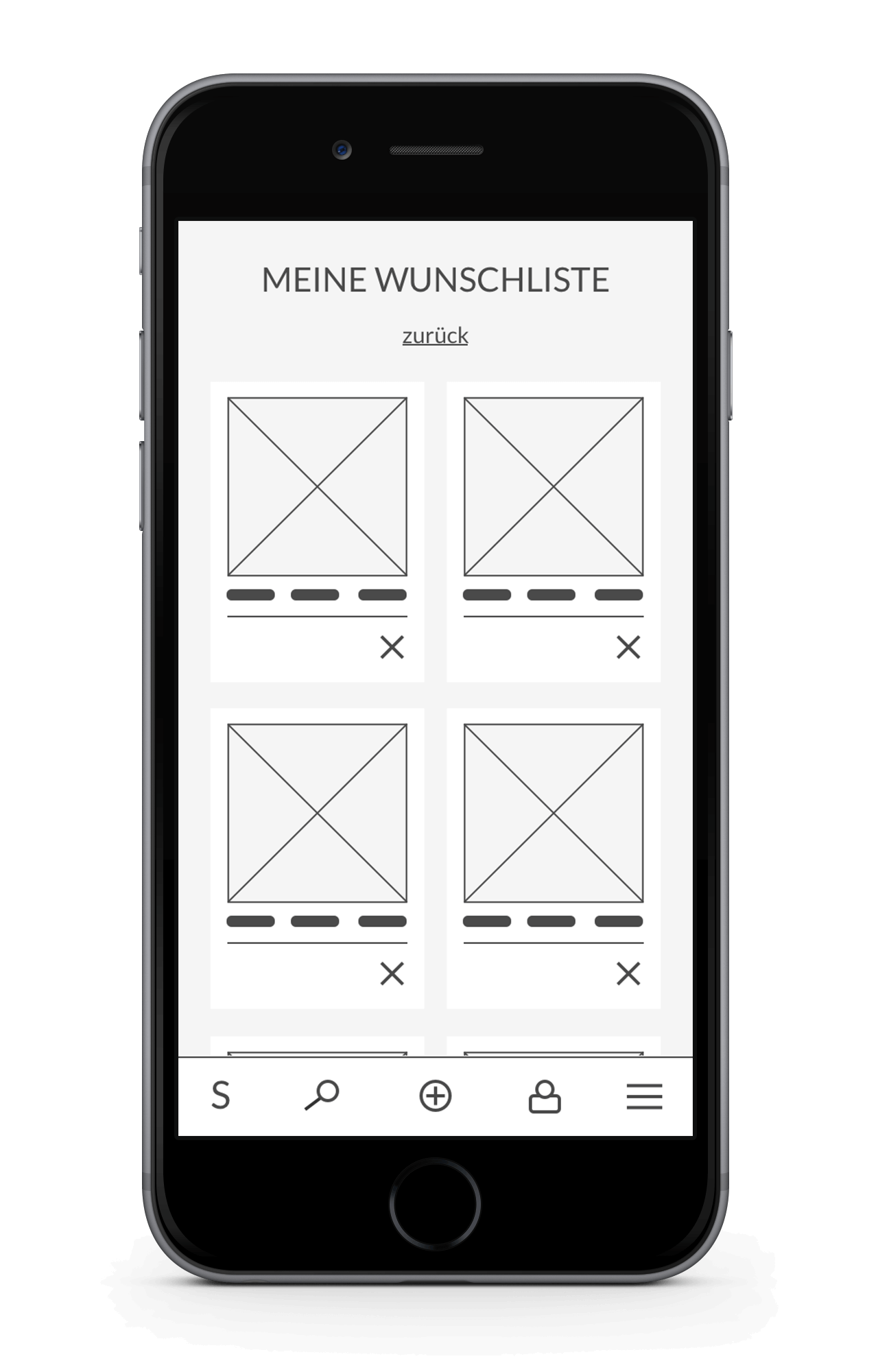 Suadeo App Wireframe Wunschliste Nutzer Mobile