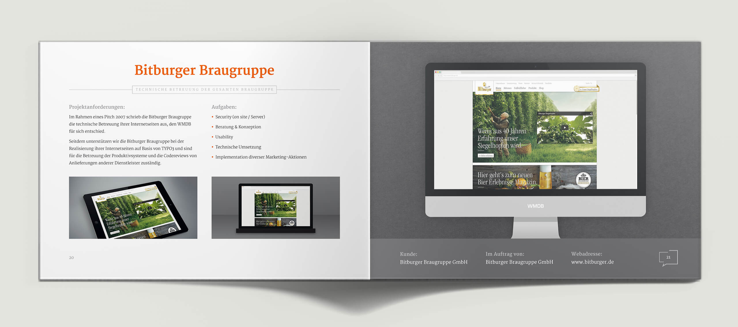 WMDB Systems Imagebroschüre Doppelseite Referenzen: Bitburger Braugruppe