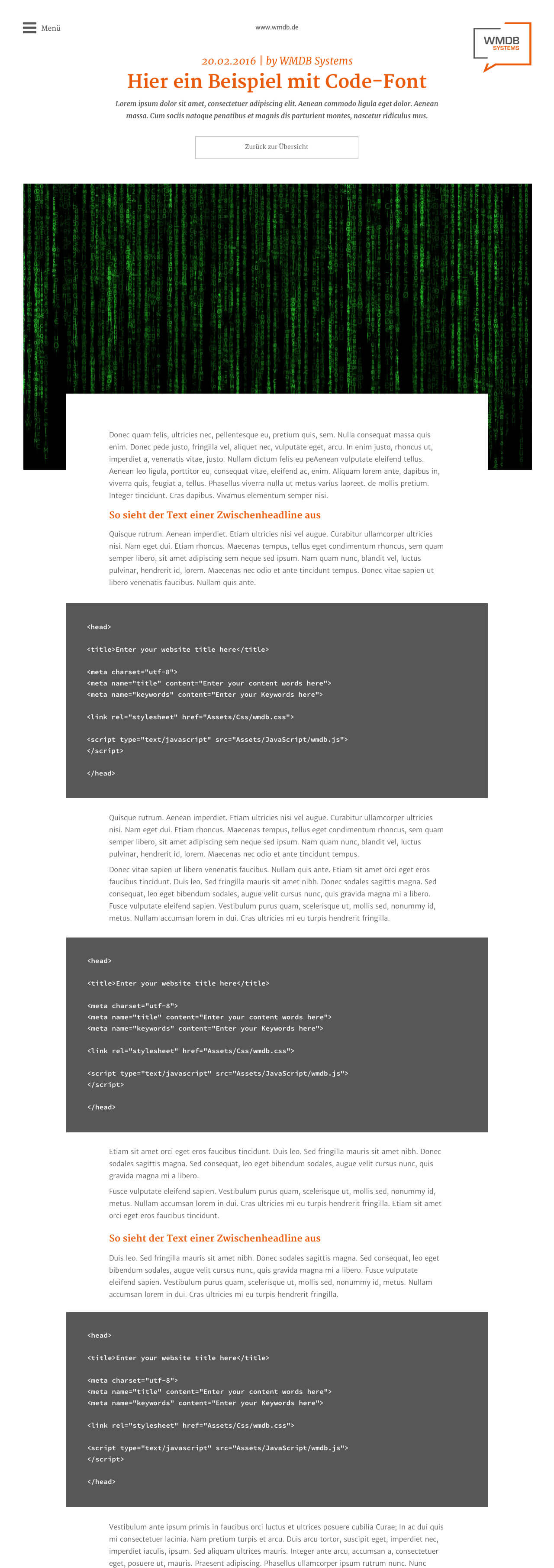 WMDB Systems Corporate Blog Desktop Artikel mit Code