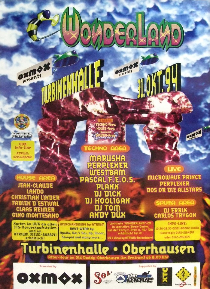 Wonderland Party Plakat, Turbinenhalle Oberhausen, 1994